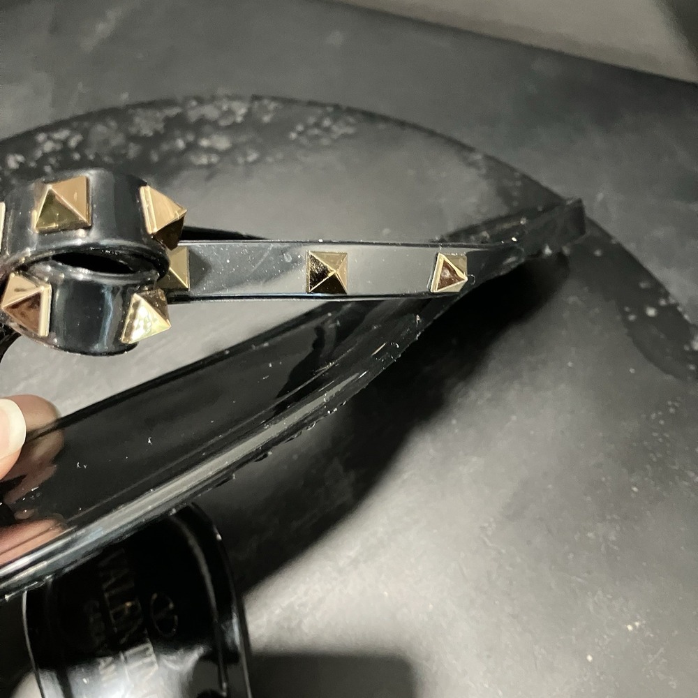 Valentino Garavani Rockstud Bow Black Jelly Thong Sandals Size EU 42 US 12 - Picture 13 of 16